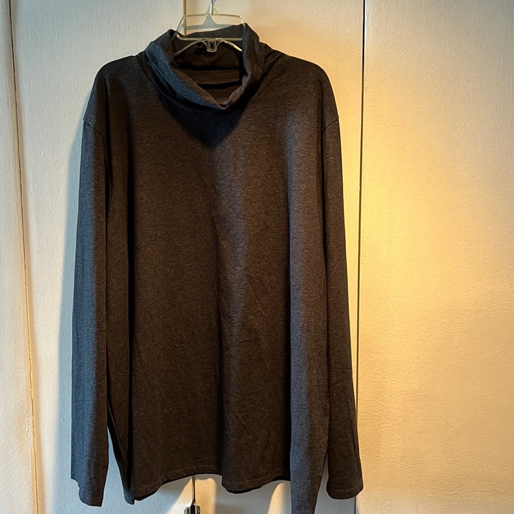Charcoal Gray Long Sleeve Turtle Neck Cotton T Shirt